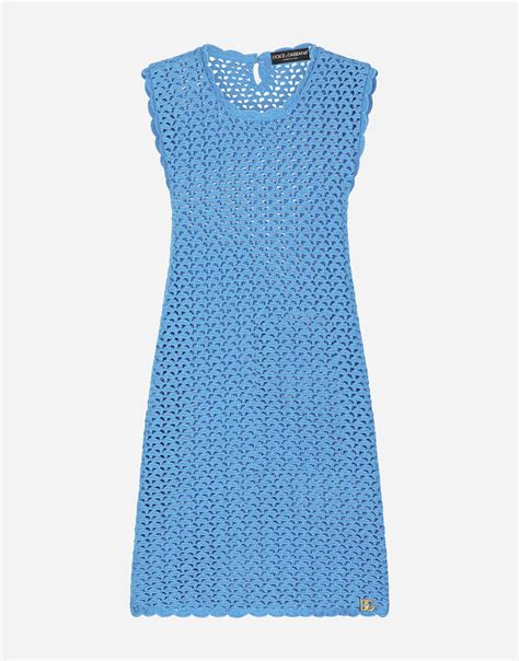 Short sleeveless crochet dress in Turquoise for Women